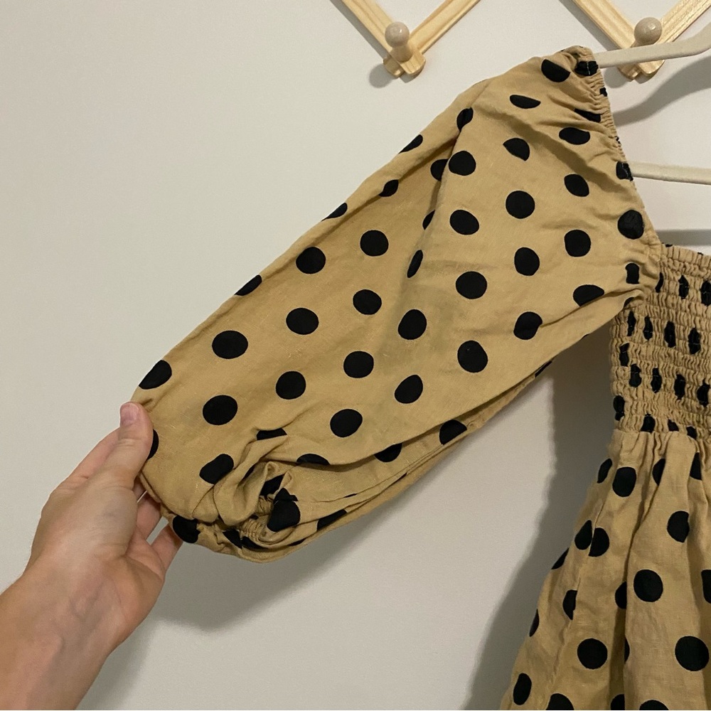 Faithfull the Brand Tan and Black Polka Dot Mini Dress - Picture 4 of 10